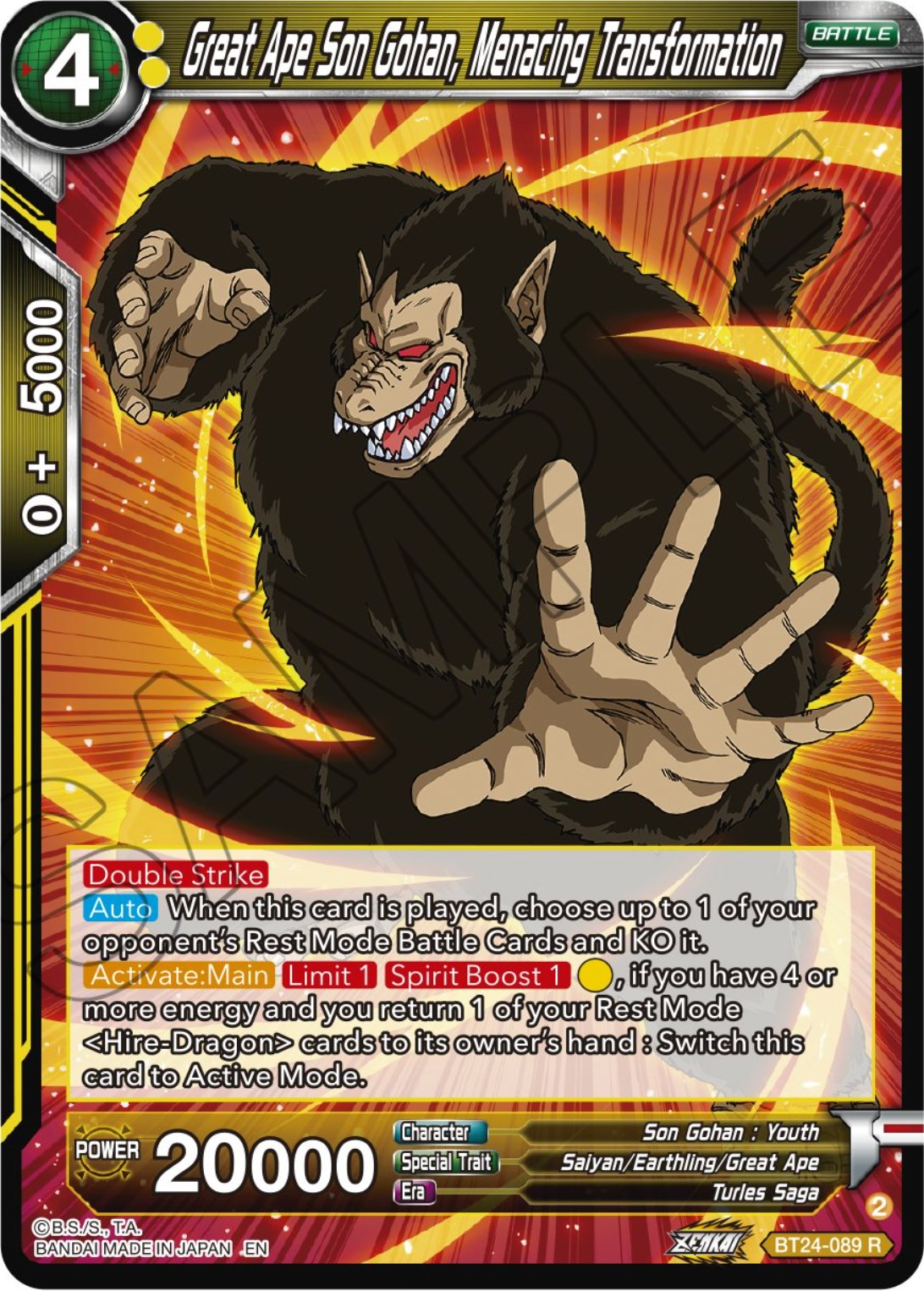 Great Ape Son Gohan, Menacing Transformation (BT24-089) [Beyond Generations] | Black Swamp Games