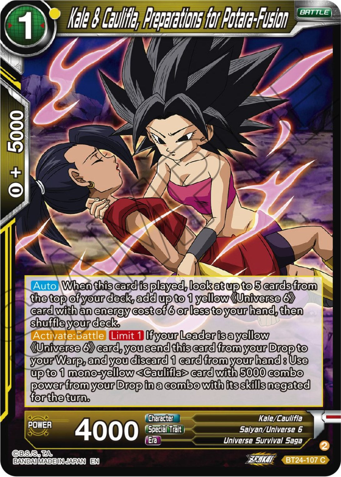 Kale & Caulifla, preparations for Potara-Fusion (BT24-107) [Beyond Generations] | Black Swamp Games