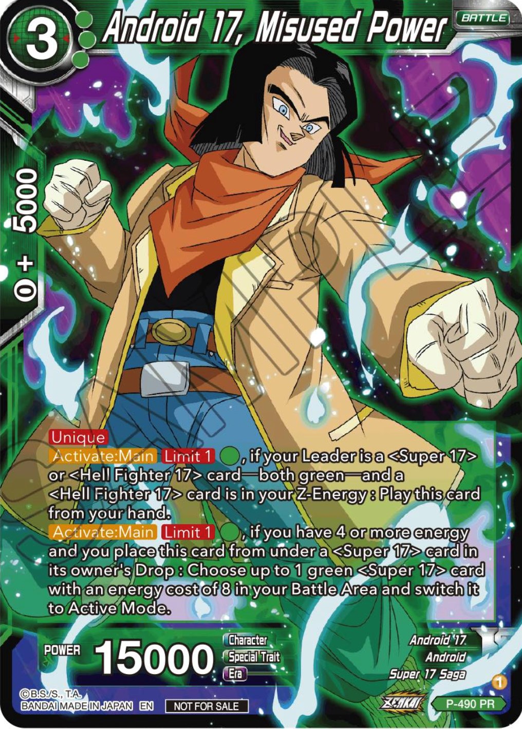 Android 17, Misused Power (Zenkai Series Tournament Pack Vol.3) (P-490) [Tournament Promotion Cards] | Black Swamp Games