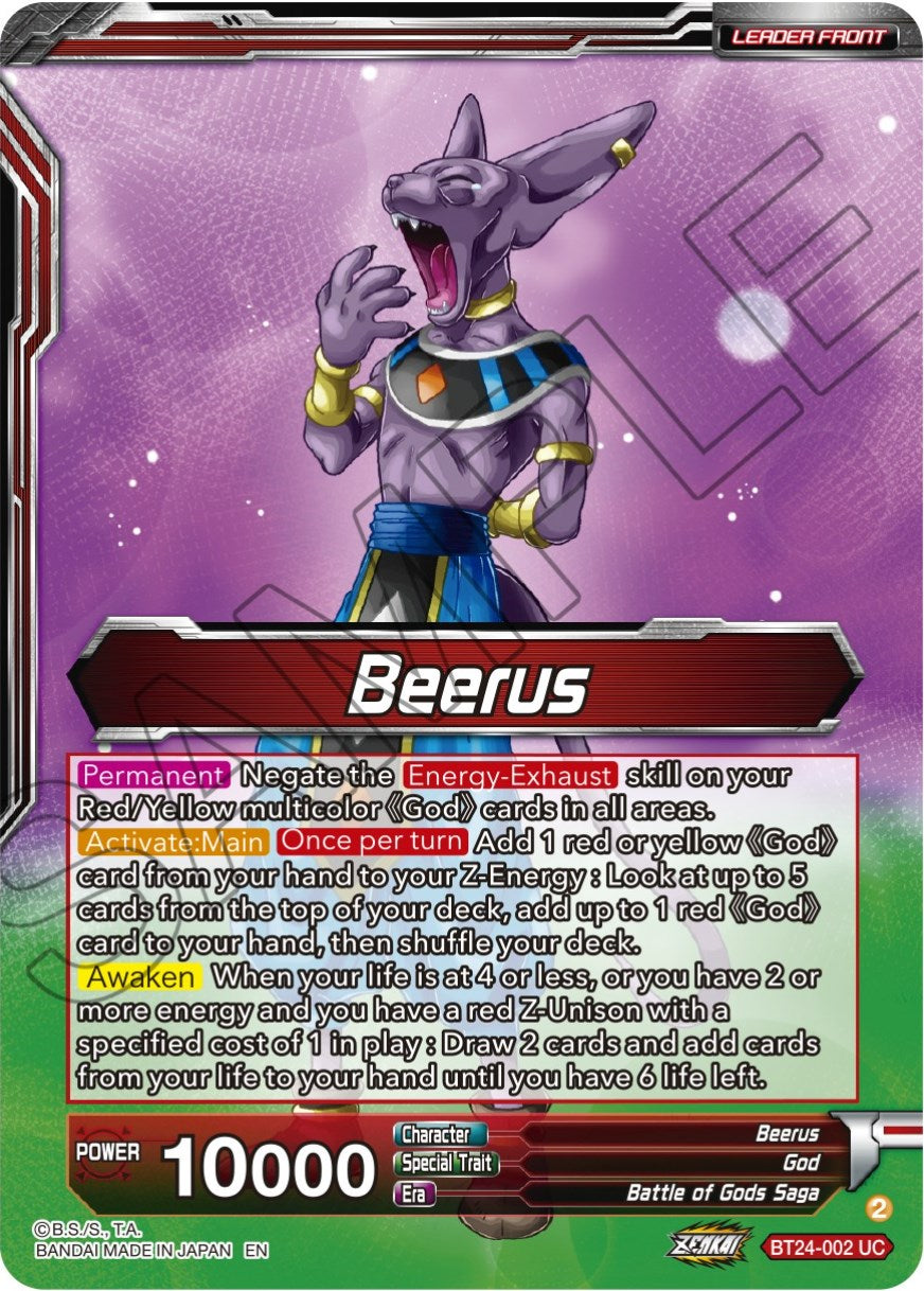 Beerus // Beerus, Pursuing the Power of the Gods (SLR) (BT24-002) [Beyond Generations] | Black Swamp Games