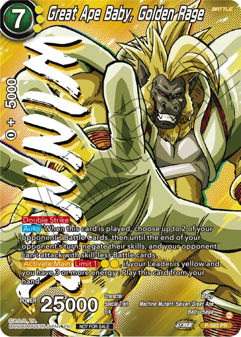 Great Ape Baby, Golden Rage (Zenkai Series Tournament Pack Vol.7) (Winner) (P-583) [Tournament Promotion Cards] | Black Swamp Games