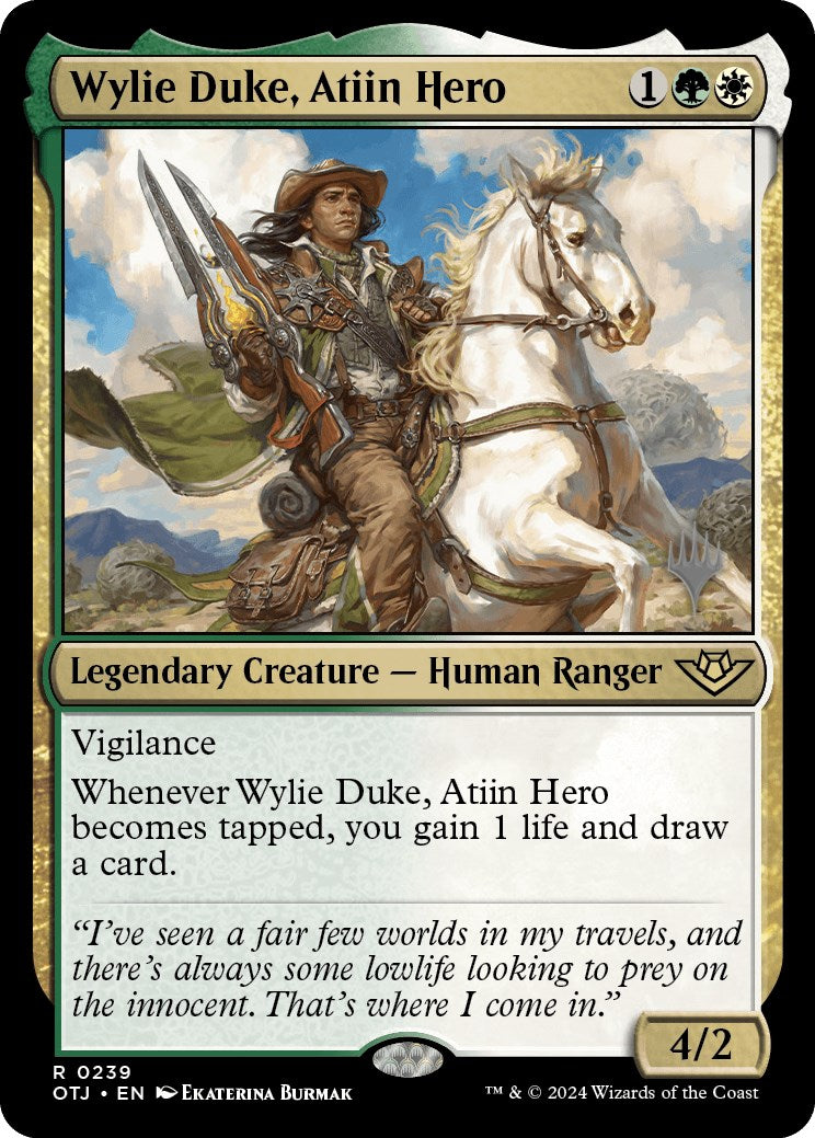 Wylie Duke, Atiin Hero (Promo Pack) [Outlaws of Thunder Junction Promos] | Black Swamp Games