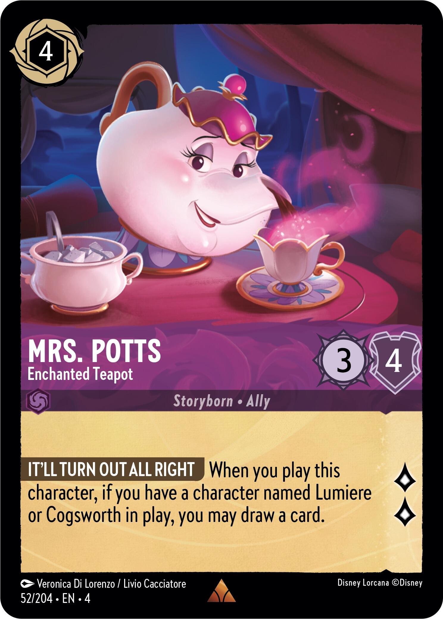Mrs. Potts - Enchanted Teapot (52/204) [Ursula's Return] | Black Swamp Games