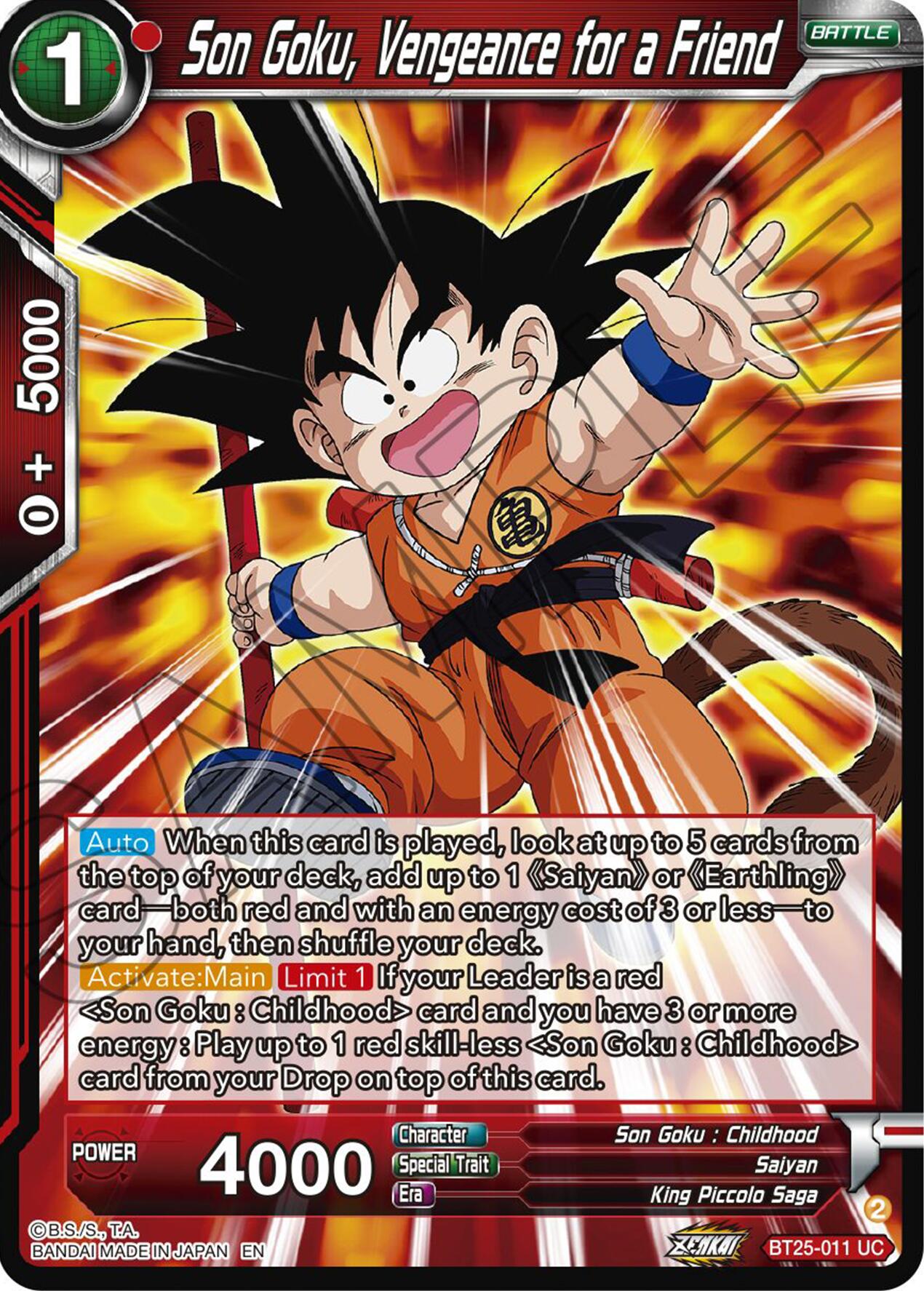 Son Goku, Vengeance for a Friend (BT25-011) [Legend of the Dragon Balls] | Black Swamp Games