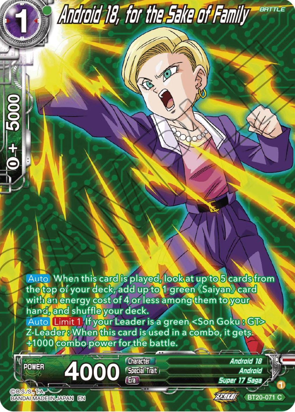 Android 18, for the Sake of Family (Silver Foil) (BT20-071) [Power Absorbed] | Black Swamp Games