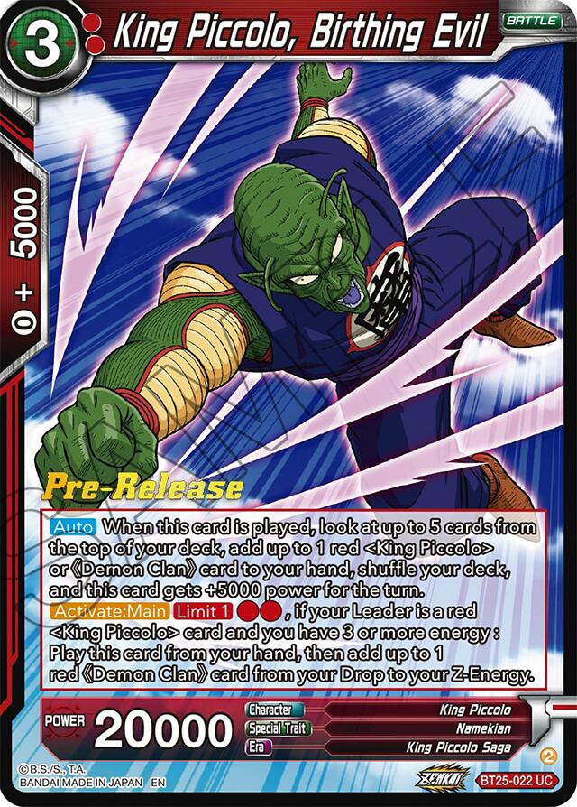 King Piccolo, Birthing Evil (BT25-022) [Legend of the Dragon Balls Prerelease Promos] | Black Swamp Games