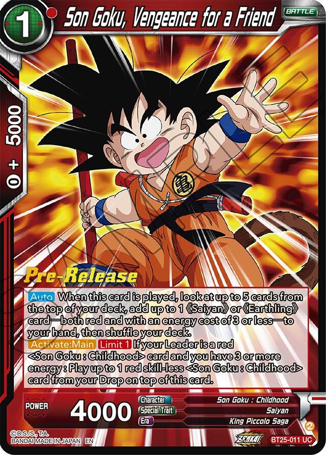 Son Goku, Vengeance for a Friend (BT25-011) [Legend of the Dragon Balls Prerelease Promos] | Black Swamp Games