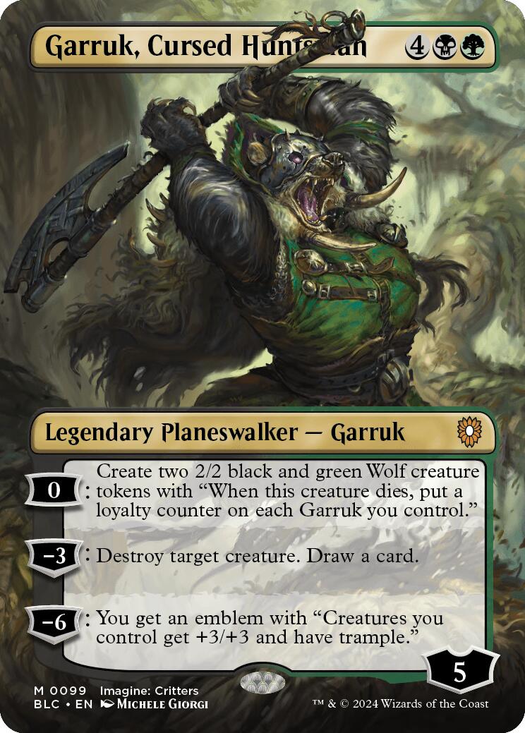 Garruk, Cursed Huntsman (Borderless) [Bloomburrow Commander] | Black Swamp Games