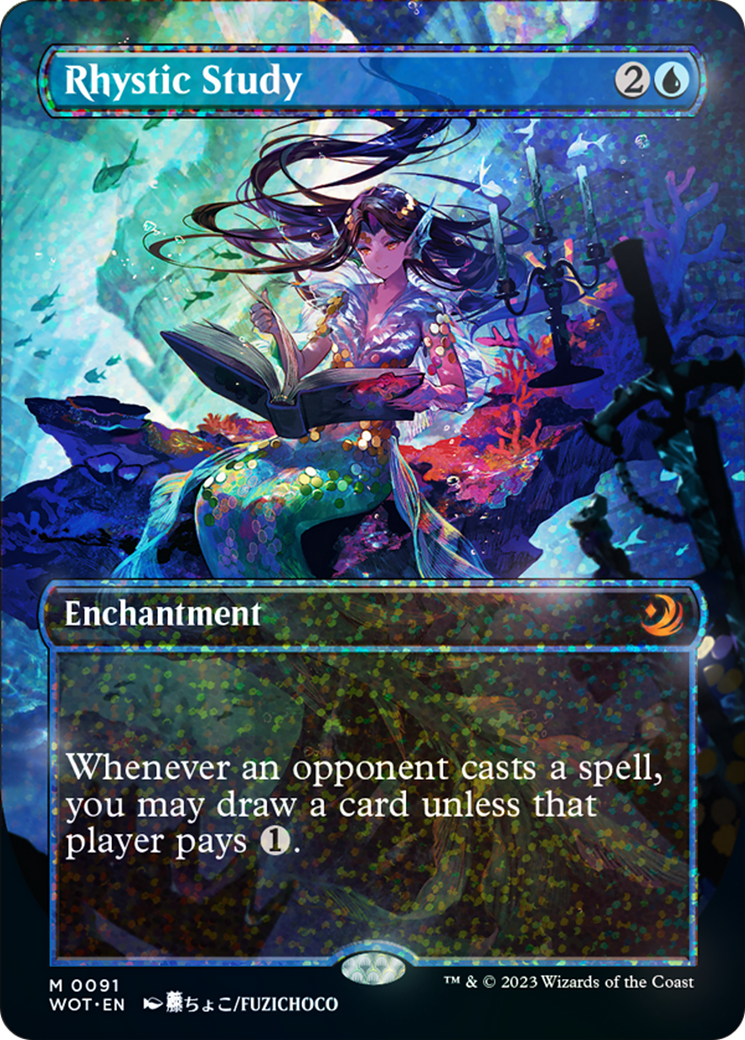 Rhystic Study (Anime Borderless) (Confetti Foil) [Wilds of Eldraine: Enchanting Tales] | Black Swamp Games