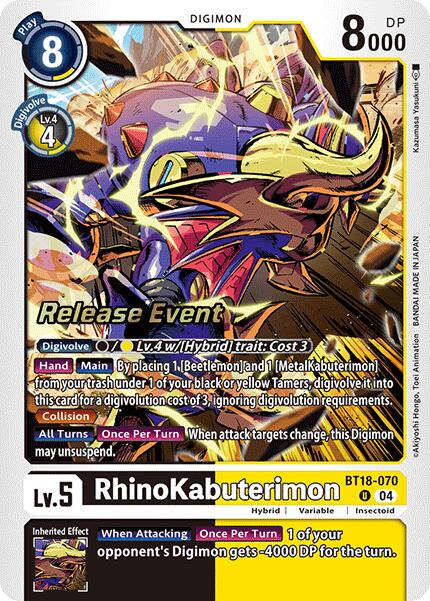 RhinoKabuterimon [BT18-070] [Release Special Booster Ver.2.0 Pre-Release Cards] | Black Swamp Games