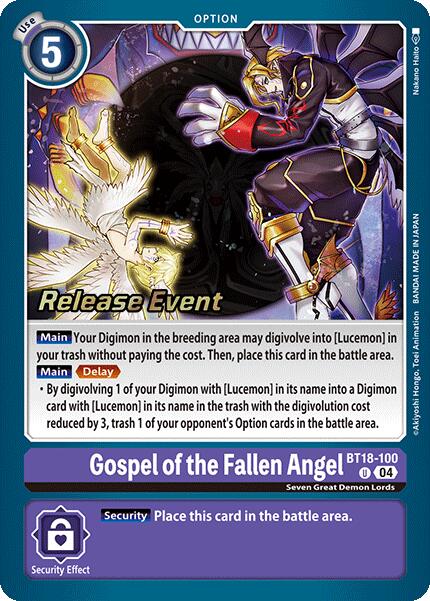 Gospel of the Fallen Angel [BT18-100] [Release Special Booster Ver.2.0 Pre-Release Cards] | Black Swamp Games