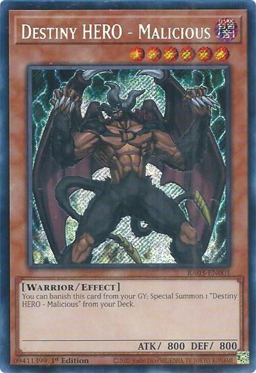 Destiny HERO - Malicious (Secret Rare) [RA03-EN001] Secret Rare | Black Swamp Games