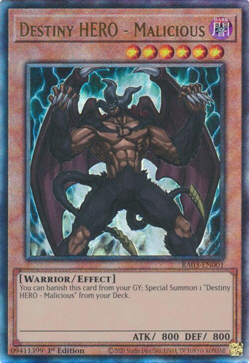 Destiny HERO - Malicious (UTR) [RA03-EN001] Prismatic Ultimate Rare | Black Swamp Games