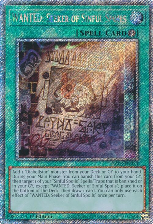 WANTED: Seeker of Sinful Spoils (Platinum Secret Rare) [RA03-EN074] Platinum Secret Rare | Black Swamp Games