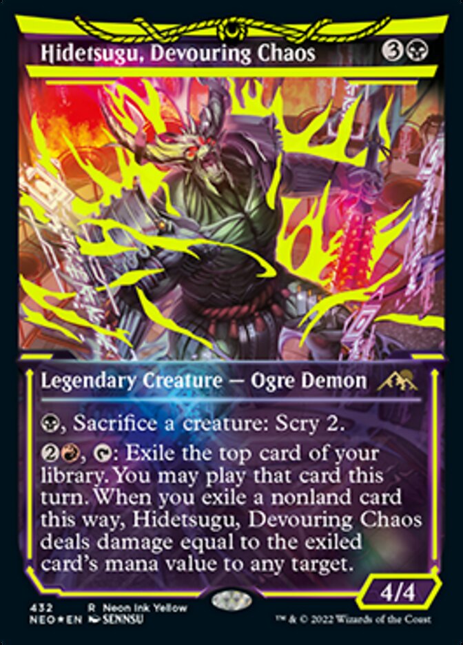 Hidetsugu, Devouring Chaos (Neon Ink Yellow) [Kamigawa: Neon Dynasty] | Black Swamp Games