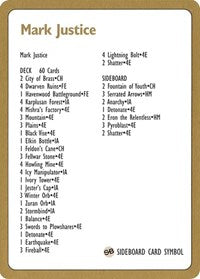 1996 Mark Justice Decklist Card [World Championship Decks] | Black Swamp Games