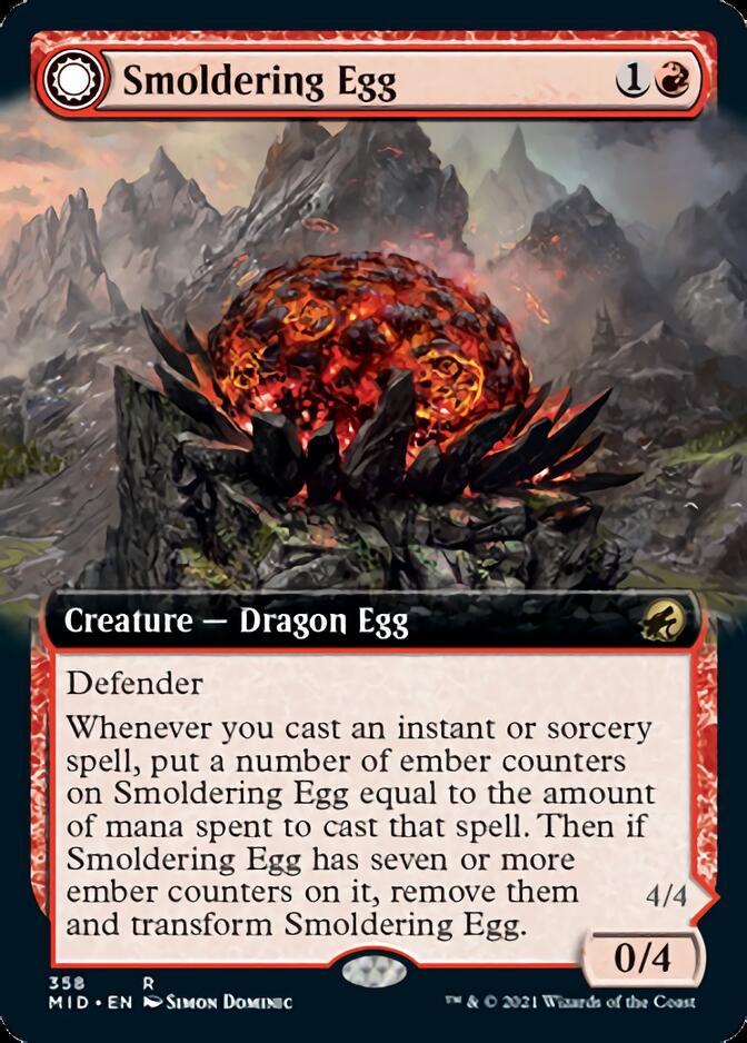 Smoldering Egg // Ashmouth Dragon (Extended Art) [Innistrad: Midnight Hunt] | Black Swamp Games