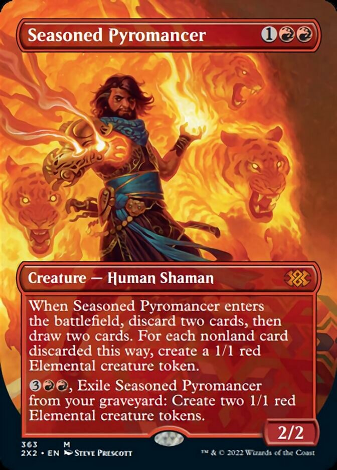 Seasoned Pyromancer (Borderless Alternate Art) [Double Masters 2022] | Black Swamp Games