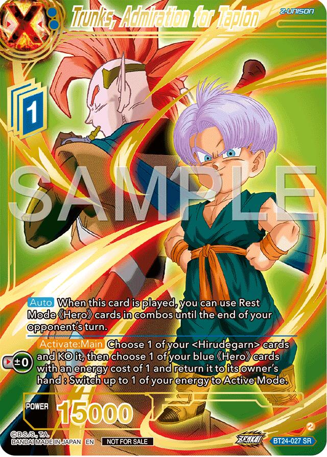 Trunks, Admiration for Tapion (Championship 2024 Finals Zenkai Pack) (Gold Stamped) (BT24-027) [Tournament Promotion Cards] | Black Swamp Games