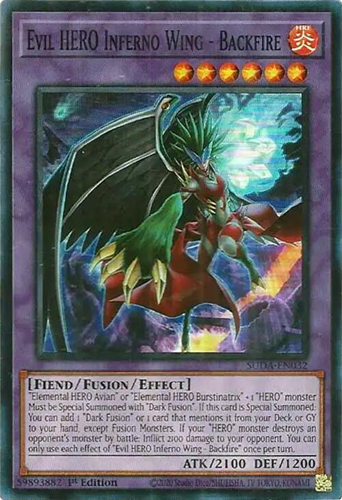 Evil HERO Inferno Wing - Backfire [SUDA-EN032] Super Rare | Black Swamp Games