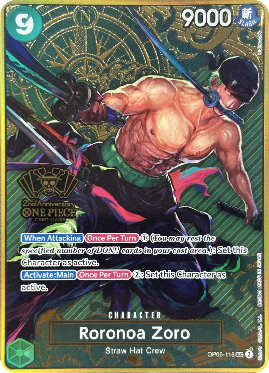 Roronoa Zoro (Japanese Version 2nd Anniversary Set) [One Piece Promotion Cards] | Black Swamp Games