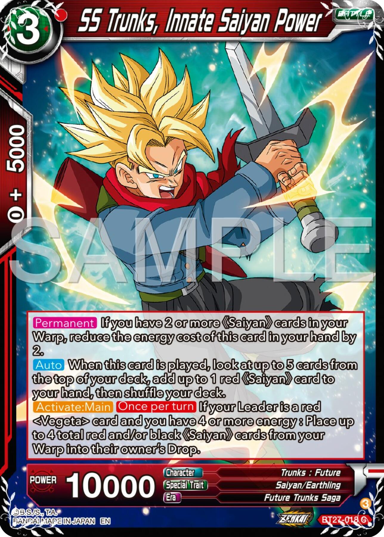 SS Trunks, Innate Saiyan Power (BT27-018) [History of Z] | Black Swamp Games