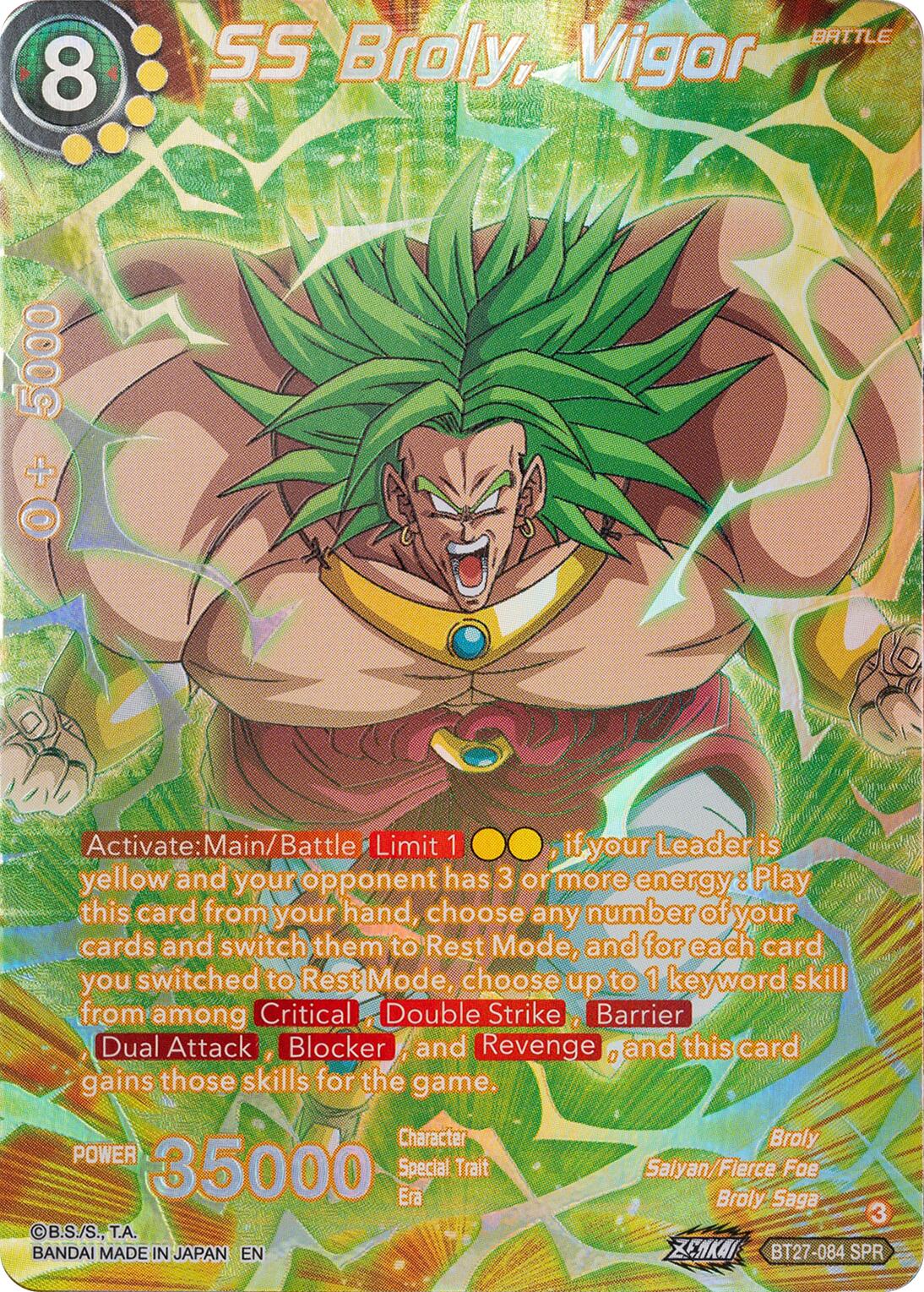 SS Broly, Vigor (SPR) (BT27-064) [History of Z] | Black Swamp Games