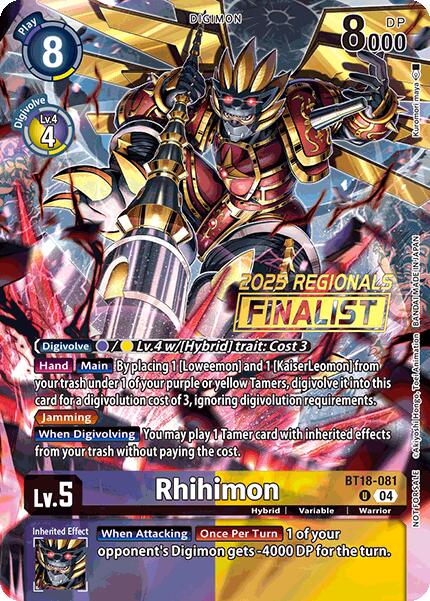 Rhihimon [BT18-081] (2025 Regionals Finalist) [Release Special Booster Ver.2.0 Promos] | Black Swamp Games