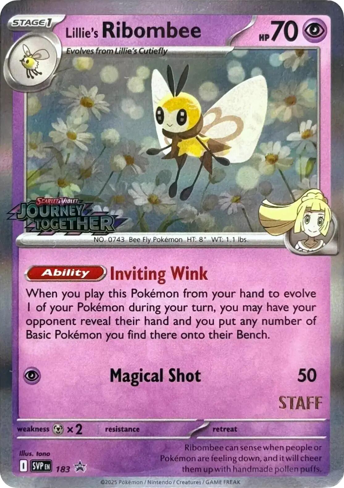 Lillie's Ribombee (183) (Prerelease Staff) [Scarlet & Violet: Black Star Promos] | Black Swamp Games