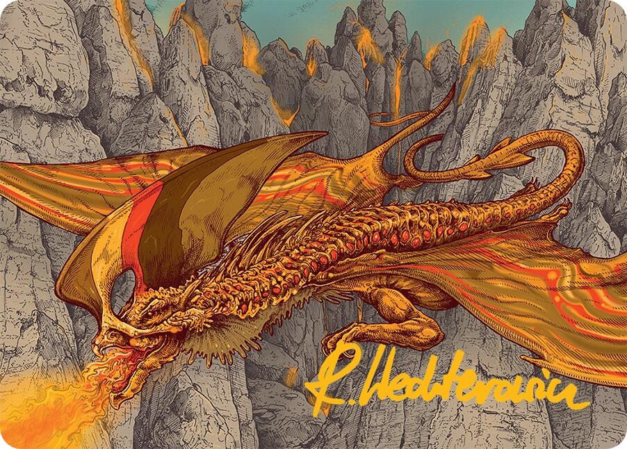 Magmatic Hellkite Art Card (34/54) (Gold-Stamped Signature) [Tarkir: Dragonstorm Art Series] | Black Swamp Games