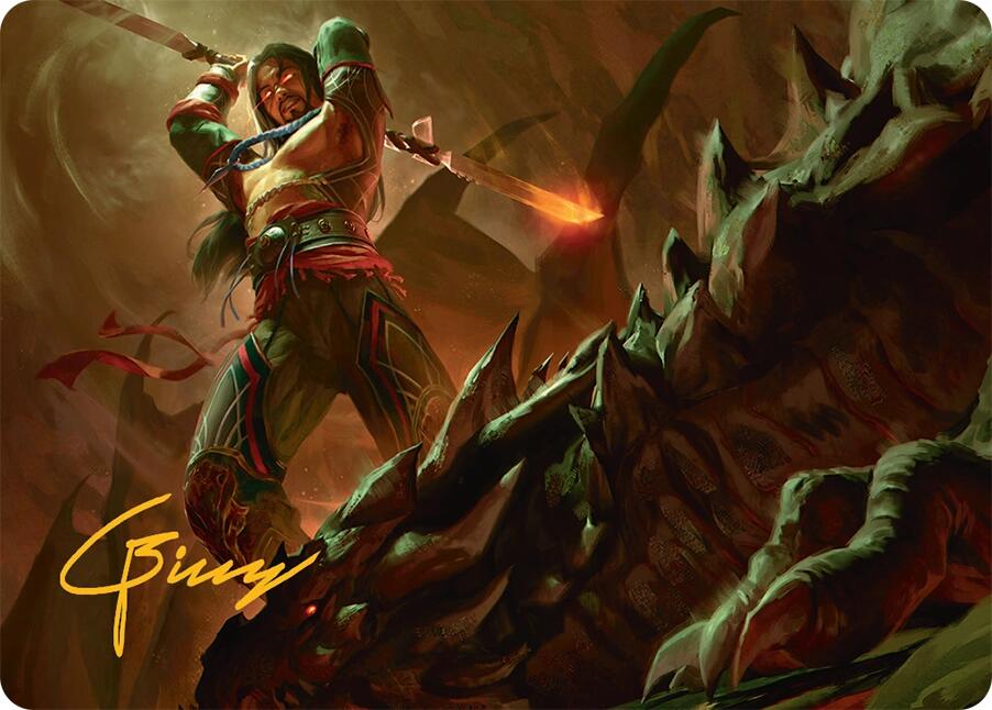 Sarkhan's Resolve Art Card (18/54) (Gold-Stamped Signature) [Tarkir: Dragonstorm Art Series] | Black Swamp Games