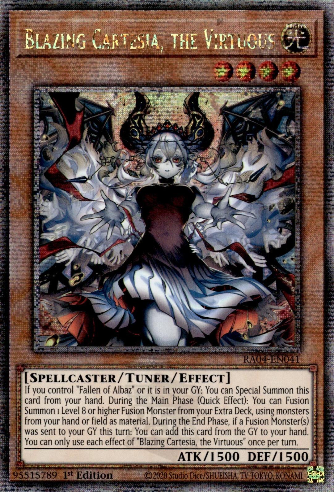 Blazing Cartesia, the Virtuous (New Art) [RA04-EN041] Quarter Century Secret Rare | Black Swamp Games