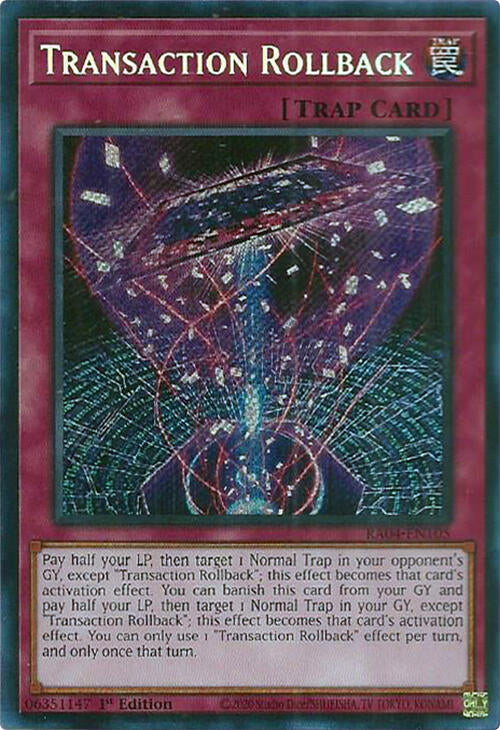 Transaction Rollback [RA04-EN105] Secret Rare | Black Swamp Games