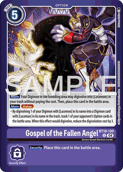 Gospel of the Fallen Angel [BT18-100] (Limited Card Pack -Billion Bullet-) [Limited Card Pack -Billion Bullet-] | Black Swamp Games