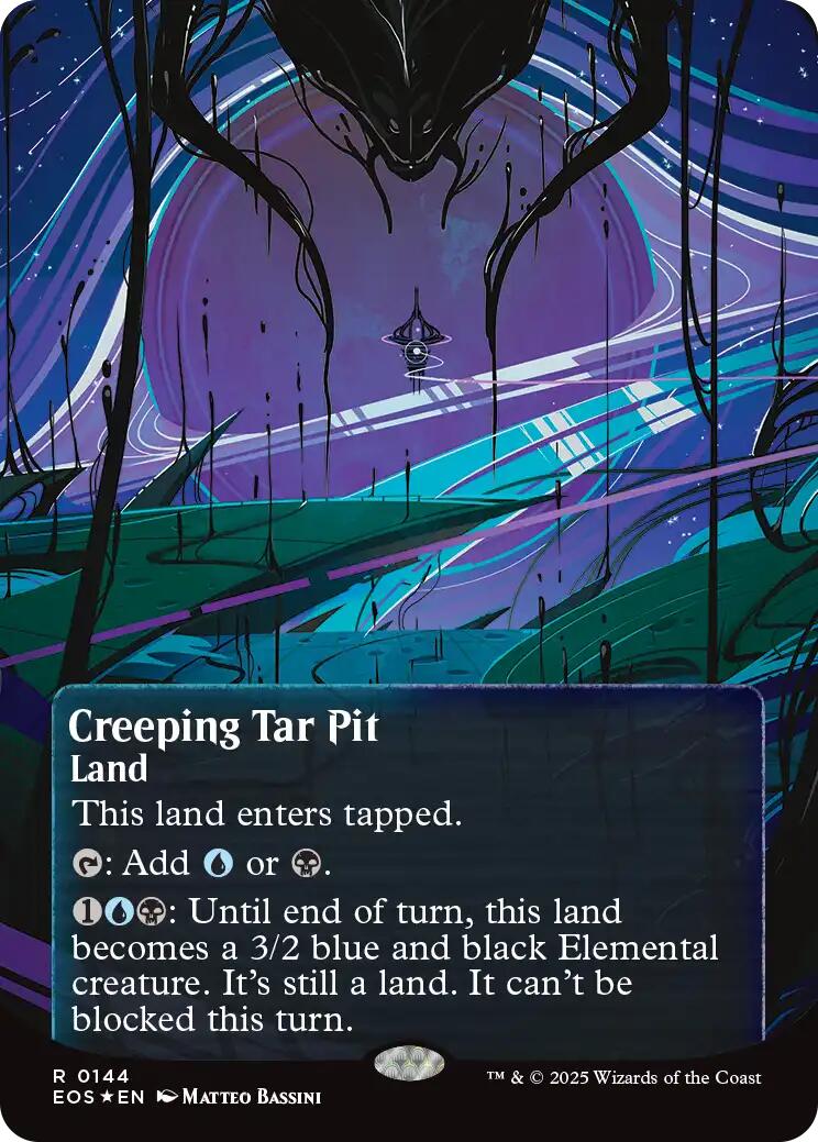 Creeping Tar Pit (0144) (Borderless) (Galaxy Foil) [Edge of Eternities: Stellar Sights] | Black Swamp Games