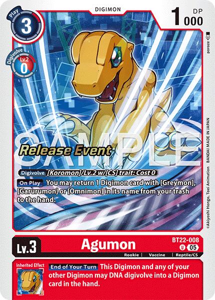 Agumon [BT22-008] [Cyber Eden Release Event Cards] | Black Swamp Games