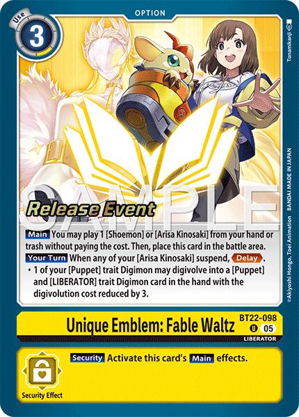 Unique Emblem: Fable Waltz [BT22-098] [Cyber Eden Release Event Cards] | Black Swamp Games