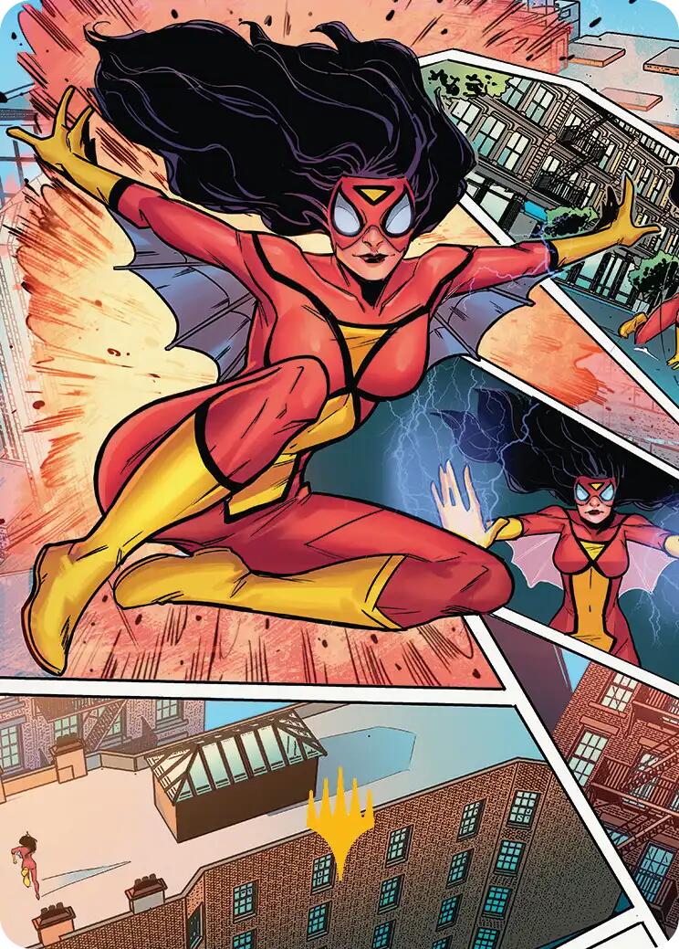 Spider-Woman, Stunning Savior Art Card (Gold-Stamped Planeswalker Symbol) [Marvel's Spider-Man Art Series] | Black Swamp Games