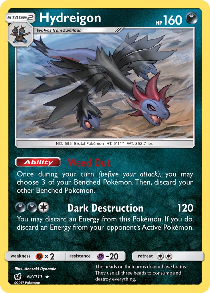 Hydreigon (62/111) (Cracked Ice Holo) (Theme Deck Exclusive) [Sun & Moon: Crimson Invasion] | Black Swamp Games