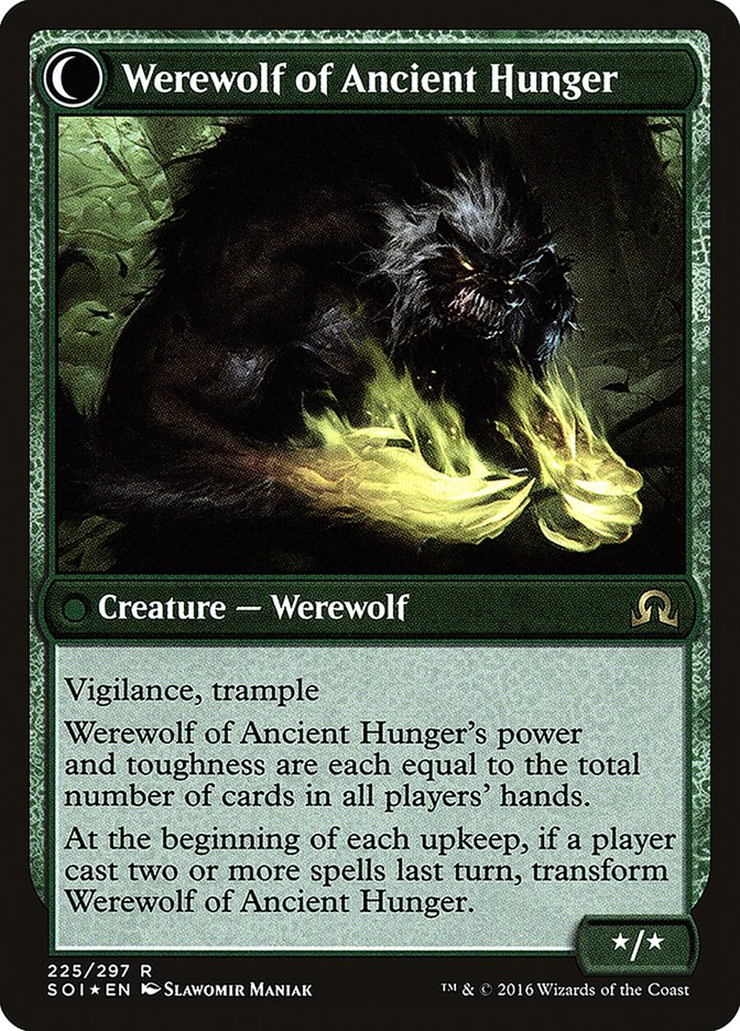 Sage of Ancient Lore // Werewolf of Ancient Hunger [Shadows over Innistrad Prerelease Promos] | Black Swamp Games
