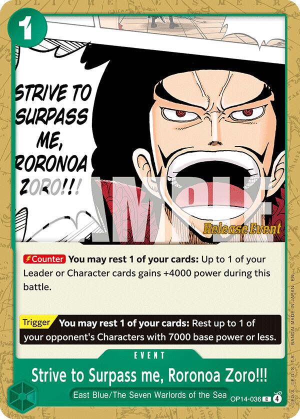 Strive to Surpass me, Roronoa Zoro!!! [The Azure Sea's Seven Release Event Cards] | Black Swamp Games
