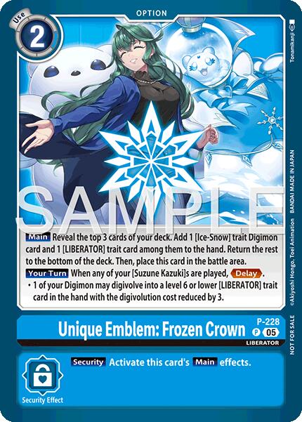 Unique Emblem: Frozen Crown [P-228] (Dawn of Liberator Box Topper) [Promotional Cards] | Black Swamp Games
