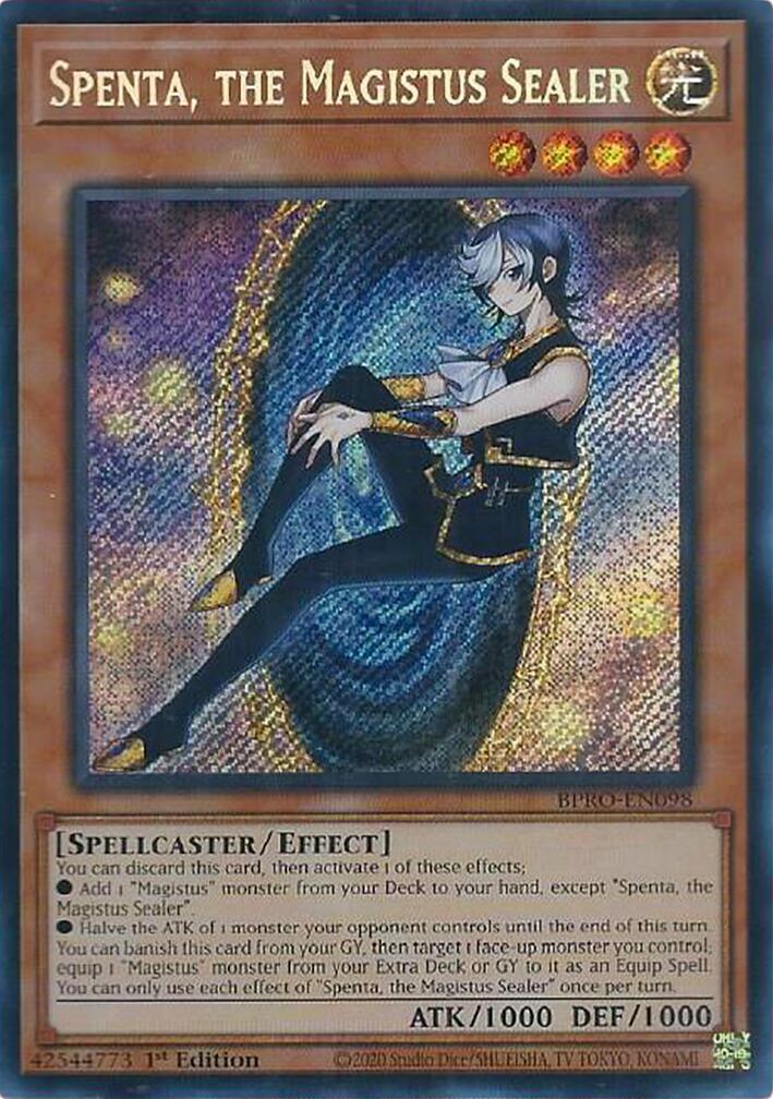 Spenta, the Magistus Sealer [BPRO-EN098] Secret Rare | Black Swamp Games