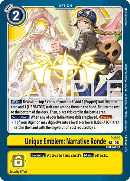 Unique Emblem: Narrative Ronde [P-229] (Dawn of Liberator Box Topper) [Promotional Cards] | Black Swamp Games