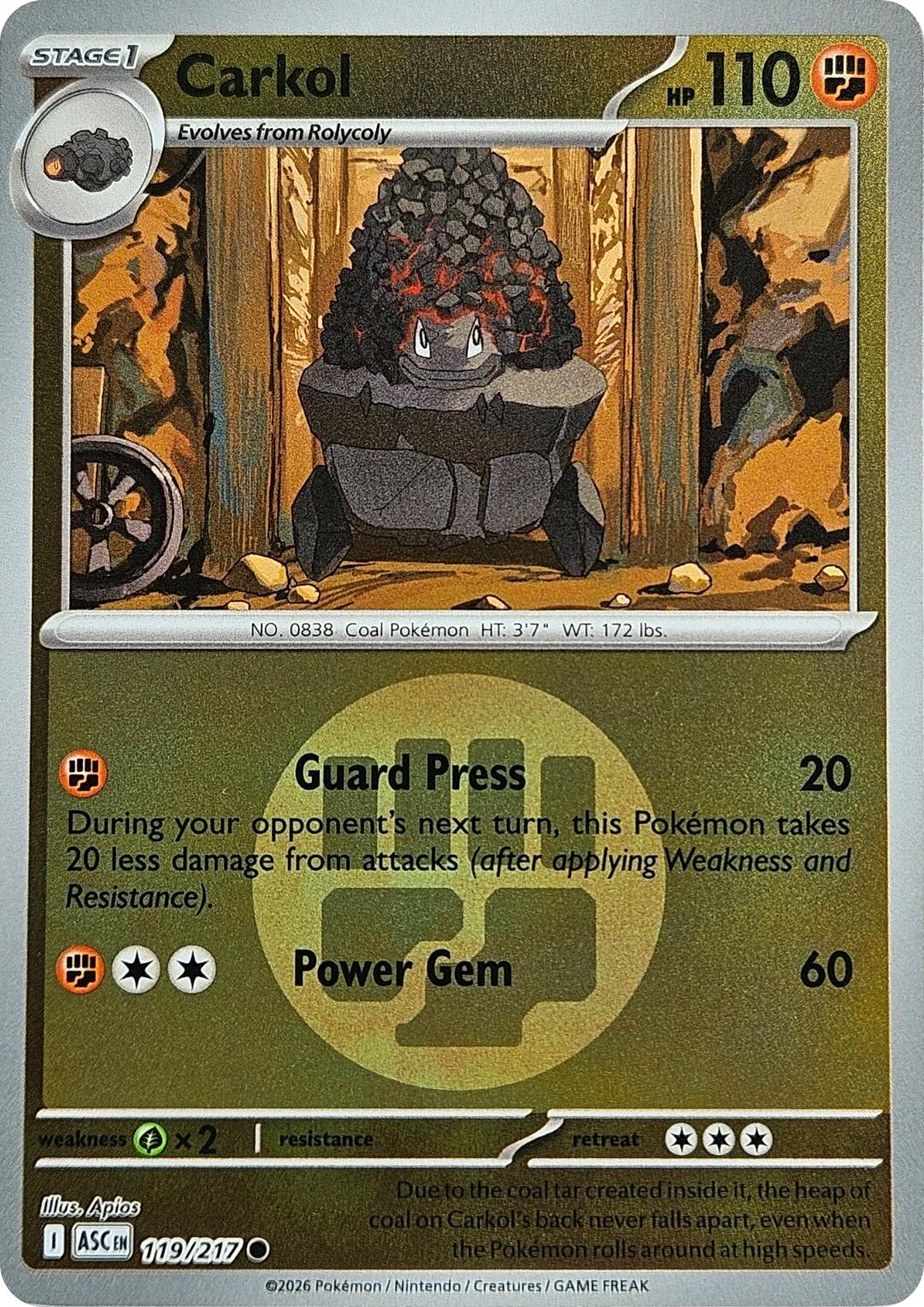 Carkol (119/217) (Energy Symbol Pattern) [Mega Evolution: Ascended Heroes] | Black Swamp Games