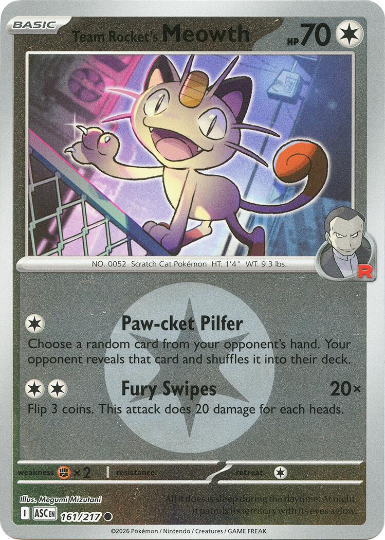 Team Rocket's Meowth (161/217) (Energy Symbol Pattern) [Mega Evolution: Ascended Heroes] | Black Swamp Games