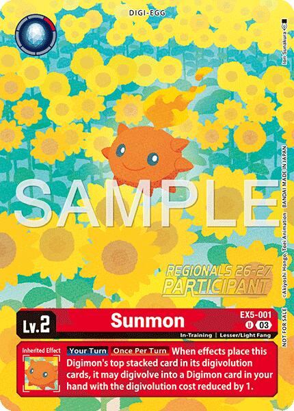 Sunmon [EX5-001] (Regionals 26-27 Season 1 Participant) [Animal Colosseum] | Black Swamp Games