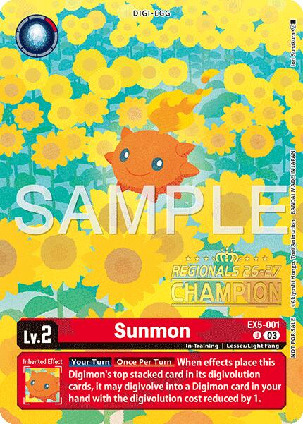 Sunmon [EX5-001] (Regionals 26-27 Season 1 Champion) [Animal Colosseum] | Black Swamp Games
