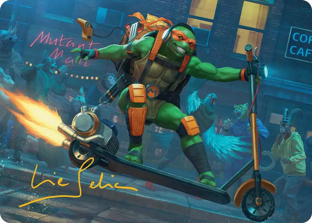 Michelangelo, On the Scene Art Card (Gold-Stamped Signature) [Teenage Mutant Ninja Turtles Art Series] | Black Swamp Games