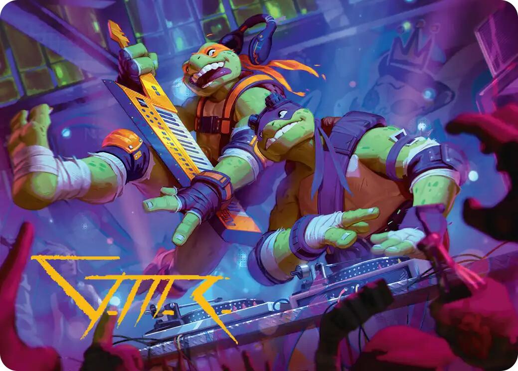 Mikey & Don, Party Planners Art Card (Gold-Stamped Signature) [Teenage Mutant Ninja Turtles Art Series] | Black Swamp Games